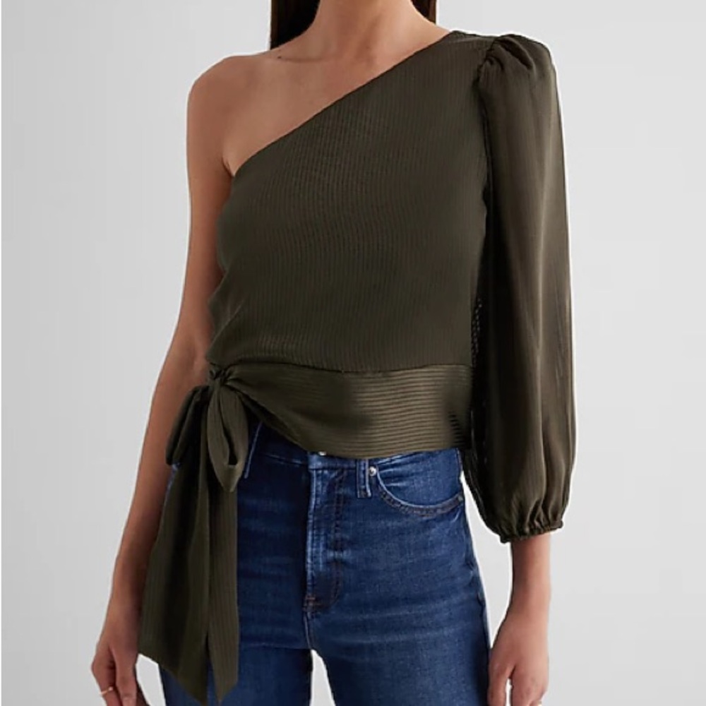 Express One-Shoulder Olive Green Top